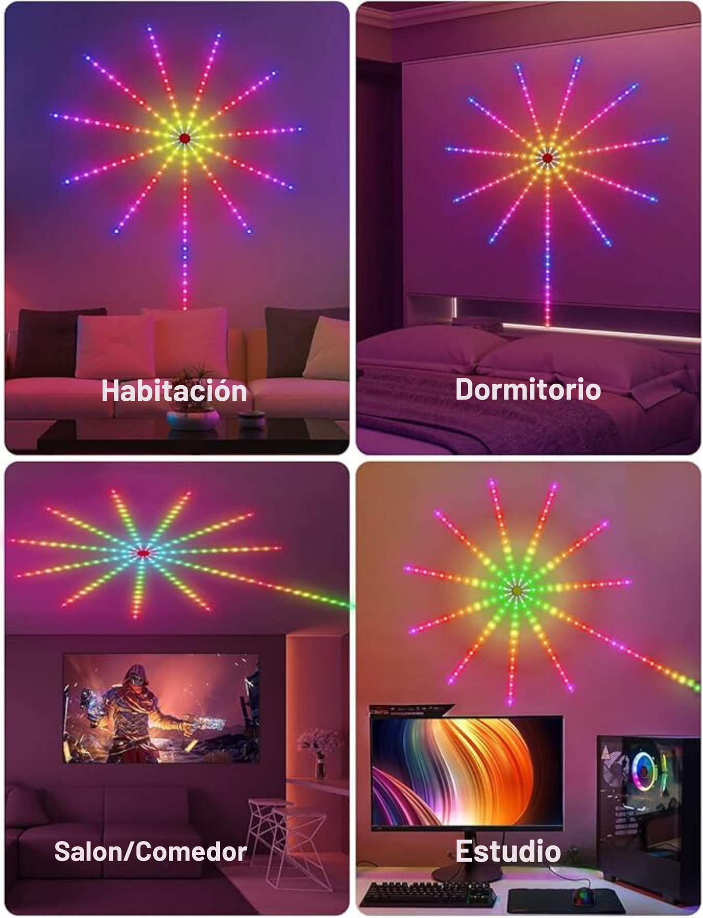 LUCES LED FUEGOS ARTIFICIALES Y MUSICA