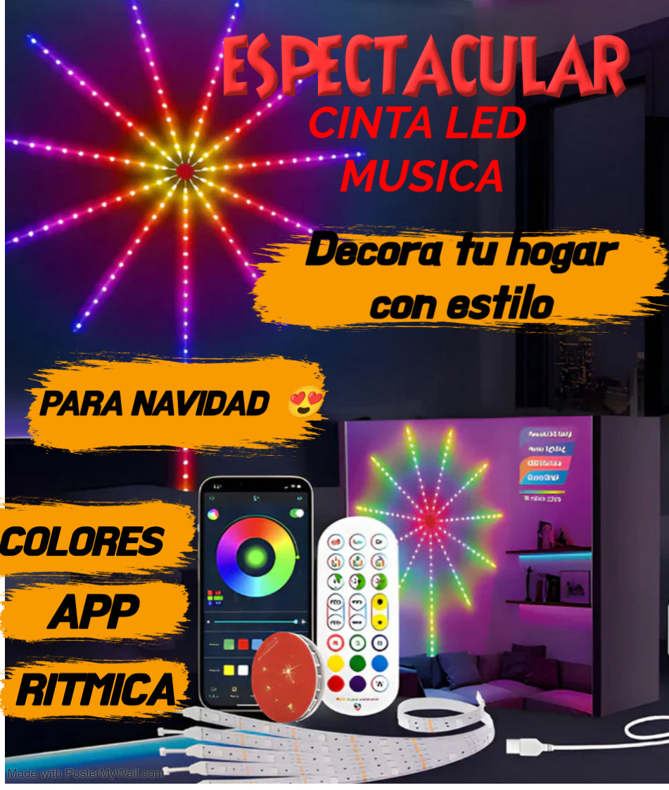 LUCES LED FUEGOS ARTIFICIALES Y MUSICA