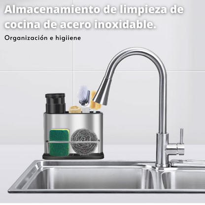 Dispensador Jabón Cocina de Acero Inoxidable y Porta Esponja